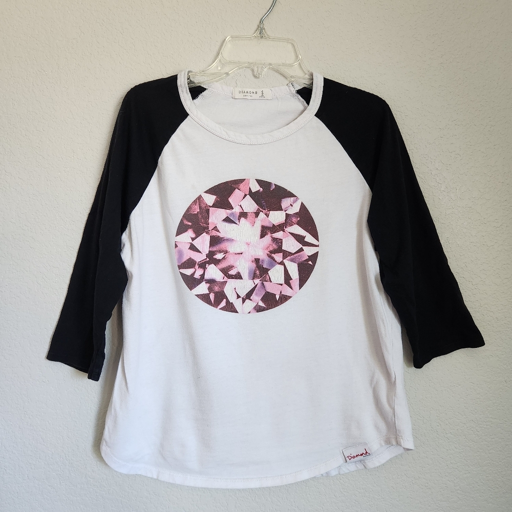 Womens Diamond Supply CO. Black and White Graphic Raglan Tee